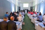 Beim Sponsorentreffen im SoccerOlymp Fellbach am Mittwoch, 13.09., durfte Allianz MTV Stuttgart sowohl langjährige, als auch kürzlich dazugewonnene Teampartner begrüßen. (Foto: Tom Bloch | www.tombloch.de)